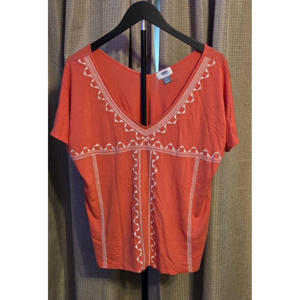 Old Navy Short Sleeve V-Neck Embroidered Detailed Blouse Women's Size Medium